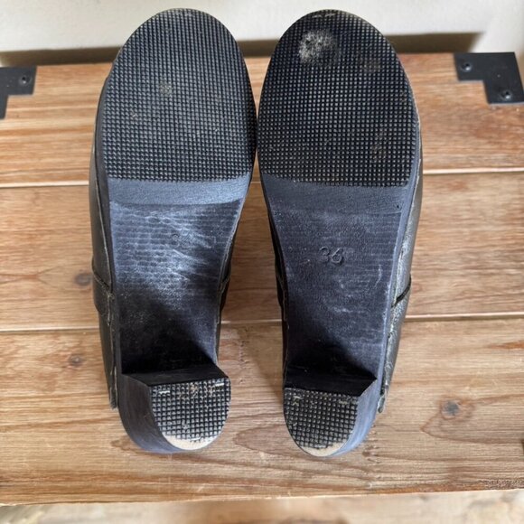 Maguba Stockholm Olive Green Genuine Leather Dark Wood Heeled Mule Clog Size 6 - Picture 15 of 15